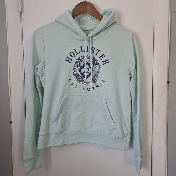 Hollister Tops - Hollister California Light Green Blue Teal  Hoodie Juniors Medium Embroidered